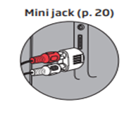 A drawing of a mini jack with two cables attached to it.