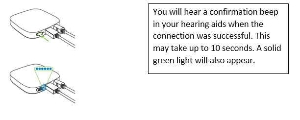 You will hear a confirmation beep in your hearing aids when the connection was successful.